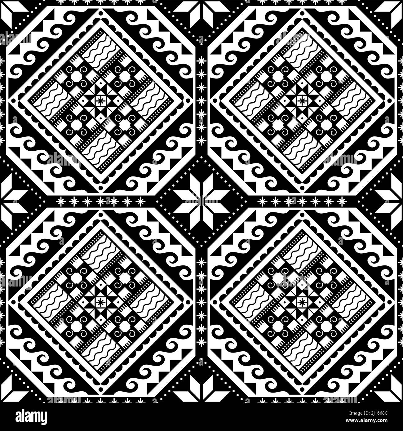Hutsul Pisanky - traditionnel ukrainien oeufs de Pâques vecteur sans couture motif, fond décoratif avec des étoiles et formes géométriques en noir et blanc Illustration de Vecteur