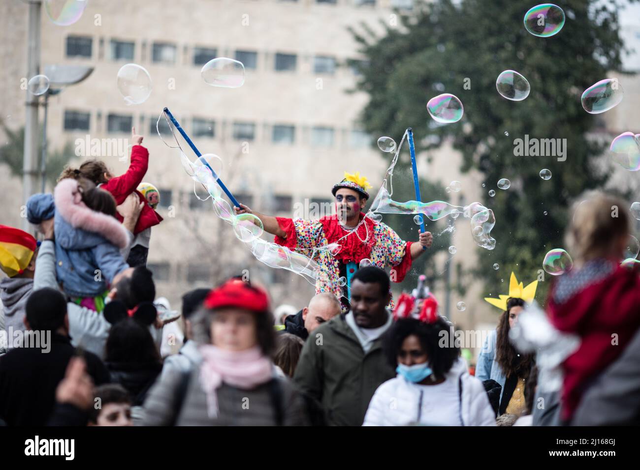 Célébrations du Festival de Purim 2022 à Jérusalem, Israël. Banque D'Images