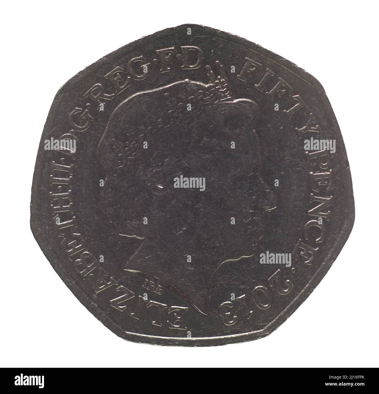LONDRES, Royaume-Uni - VERS MARS 2022: Vingt pence coin contre côté montrant un portrait de la reine Elizabeth II, monnaie du Royaume-Uni isolé OV Banque D'Images