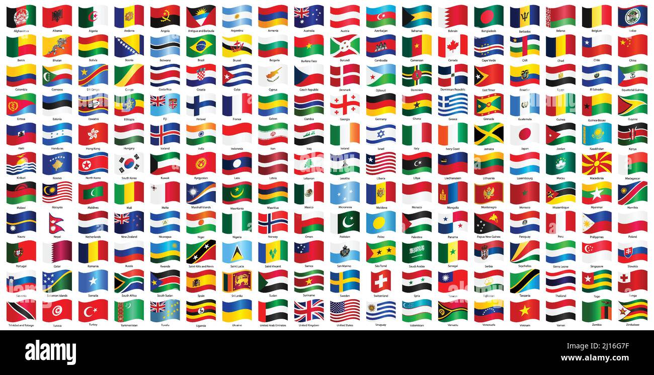 Drapeaux nationaux officiels de tous les pays du monde. Motif drapeau brillant ondulé Illustration de Vecteur