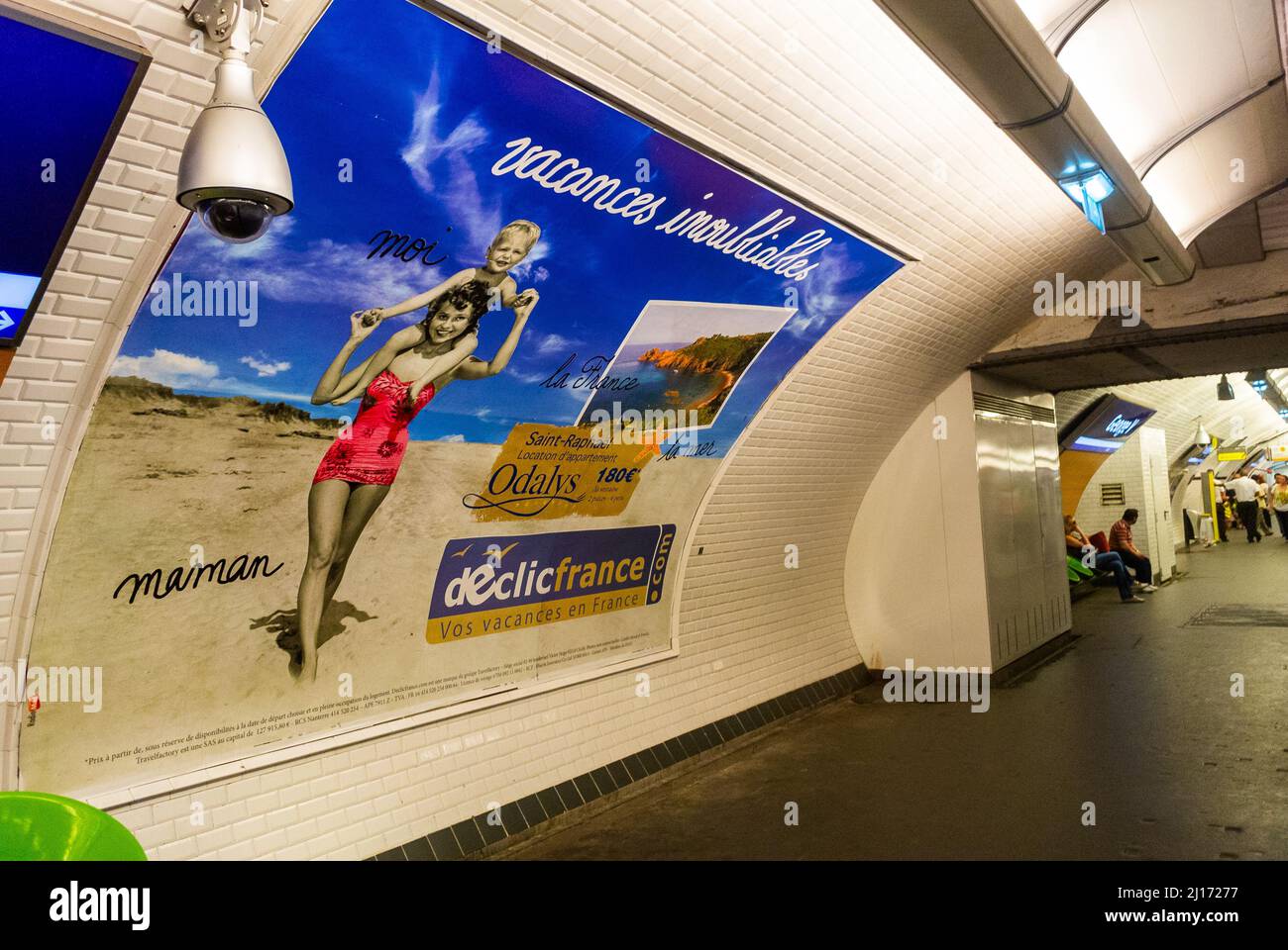 Paris, France, Paris Metro Publicité Voyages Affiches affichées à l'intérieur de la gare, publicité de plate-forme de métro Banque D'Images
