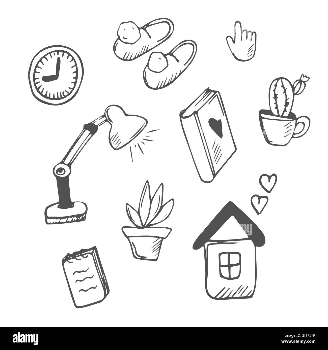 Ensemble mignon de dessin animé - maison confortable. Éléments de conception, pour les enfants. Sur fond blanc. Style scandinave. Isolé. Illustration de Vecteur