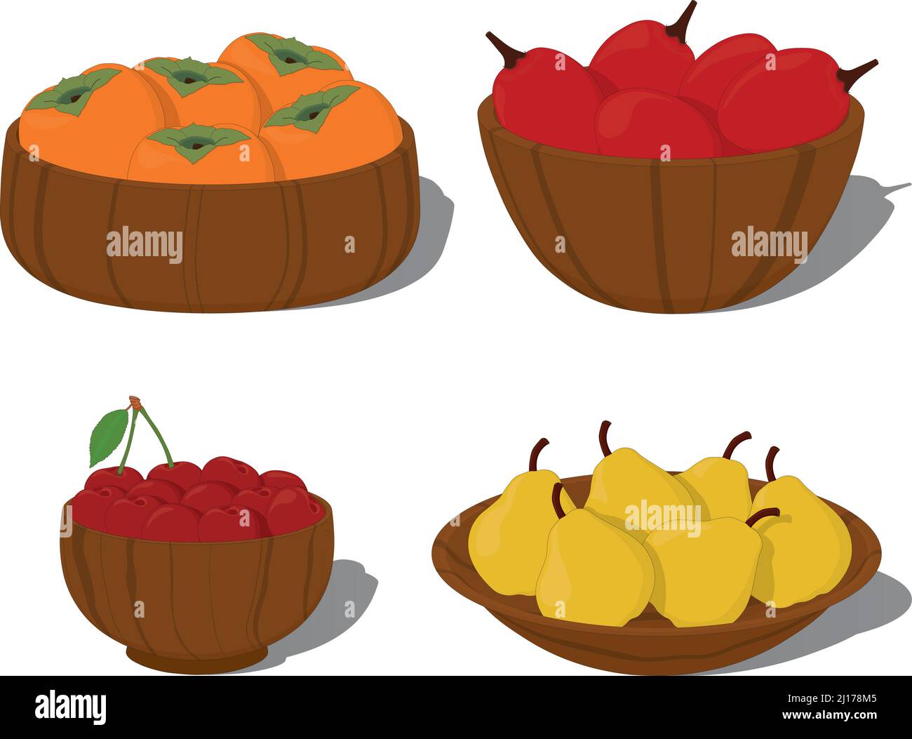 Collection STILL Life, fruits mûrs dans des bols en bois et des assiettes illustration vectorielle Illustration de Vecteur