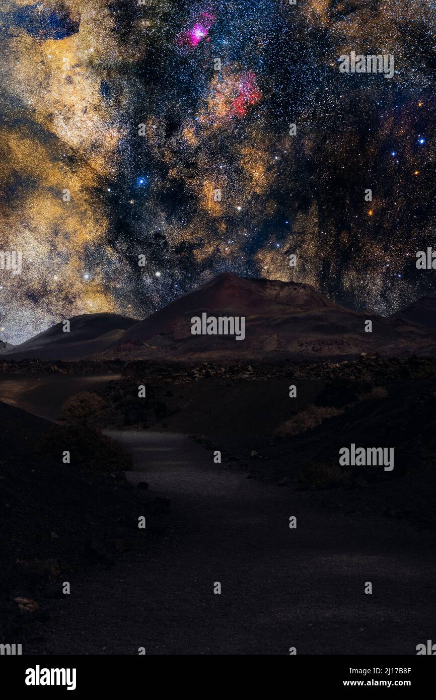 Vue idyllique du ciel laiteux à Lanzarote, Espagne Banque D'Images