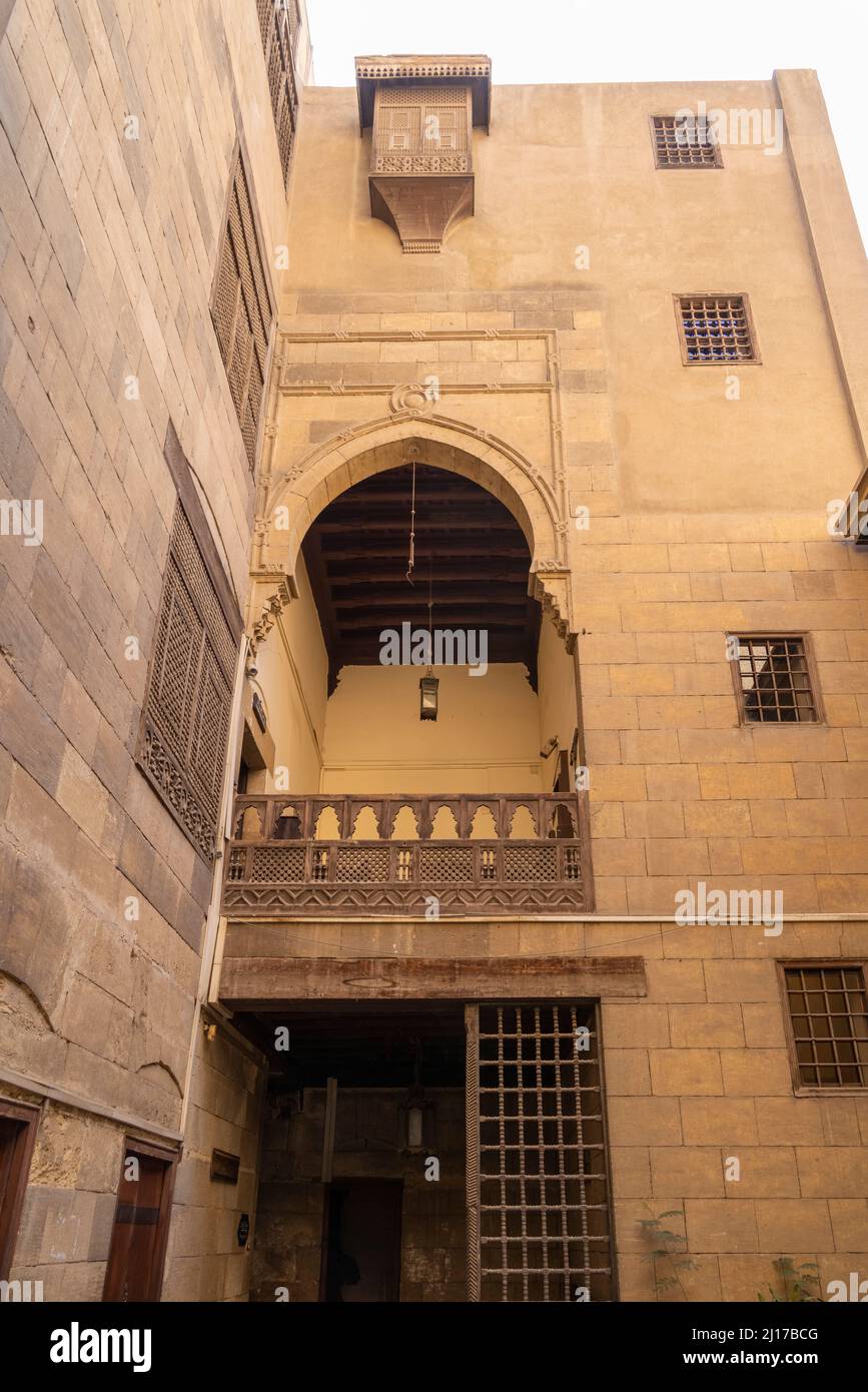 Cour et salon surélevé ou maq'ad, Musée Gayer Anderson, le Caire, Égypte Banque D'Images