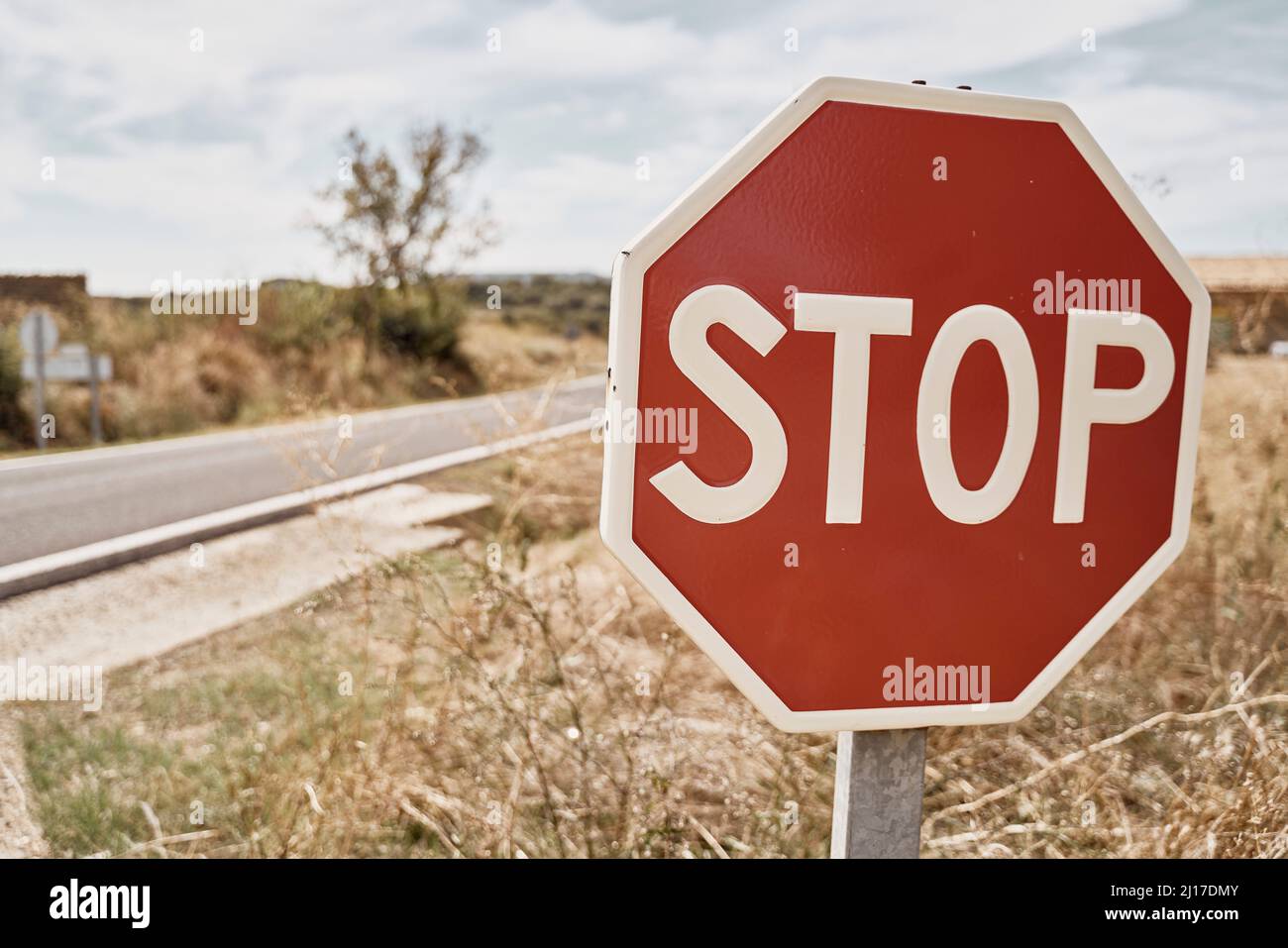 Panneau stop le jour ensoleillé Banque D'Images