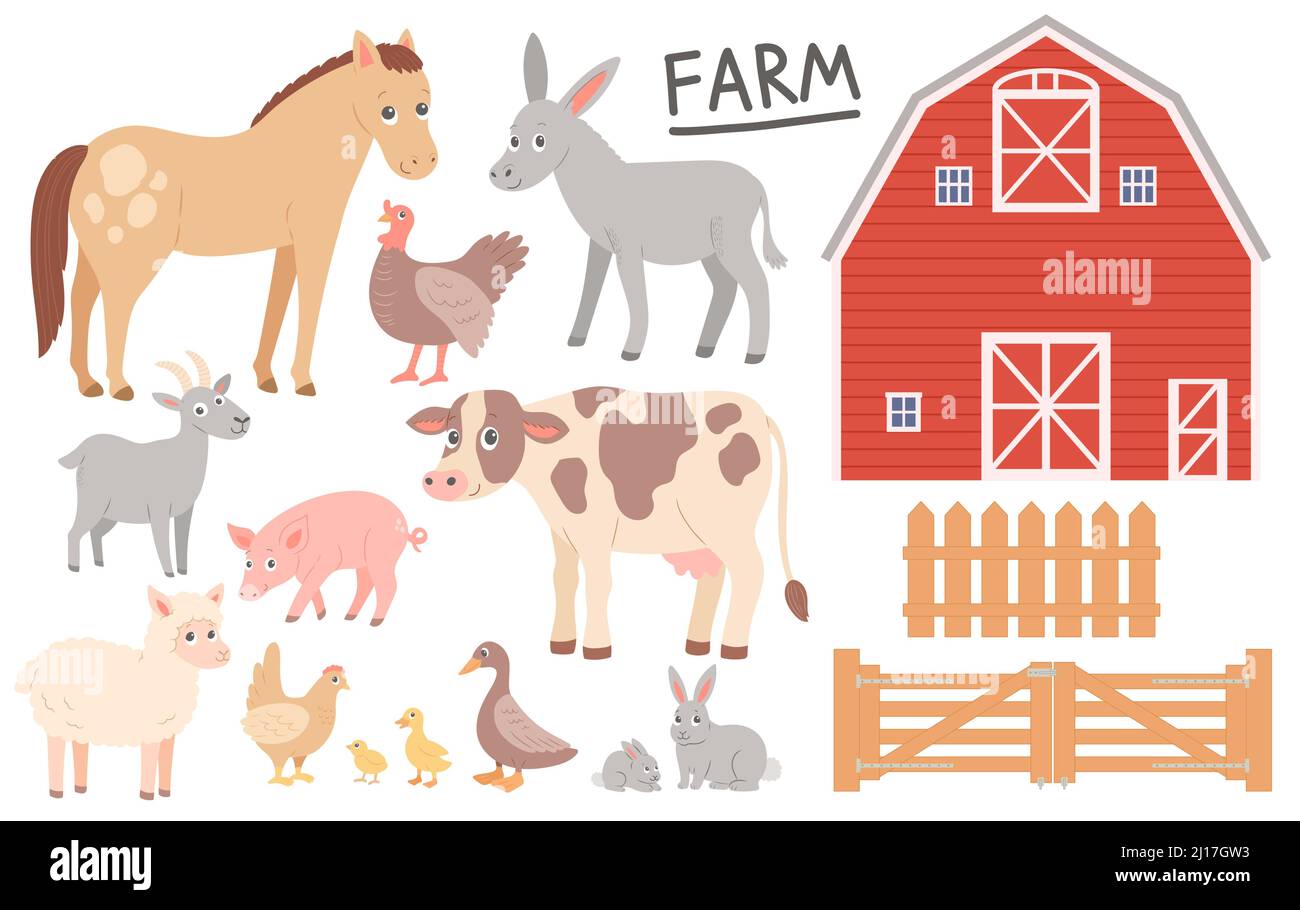 Animaux de ferme, grange et clôture, illustration vectorielle Illustration de Vecteur