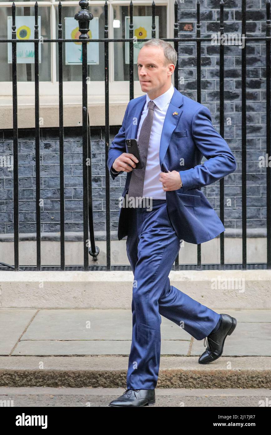 Londres, Royaume-Uni. 23rd mars 2022. Domic Raab, député, vice-premier ministre, Lord Chancelier et secrétaire d'État à la Justice. Les ministres assistent à une réunion du Cabinet à Downing Street avant la déclaration du printemps. Credit: Imagetraceur/Alamy Live News Banque D'Images