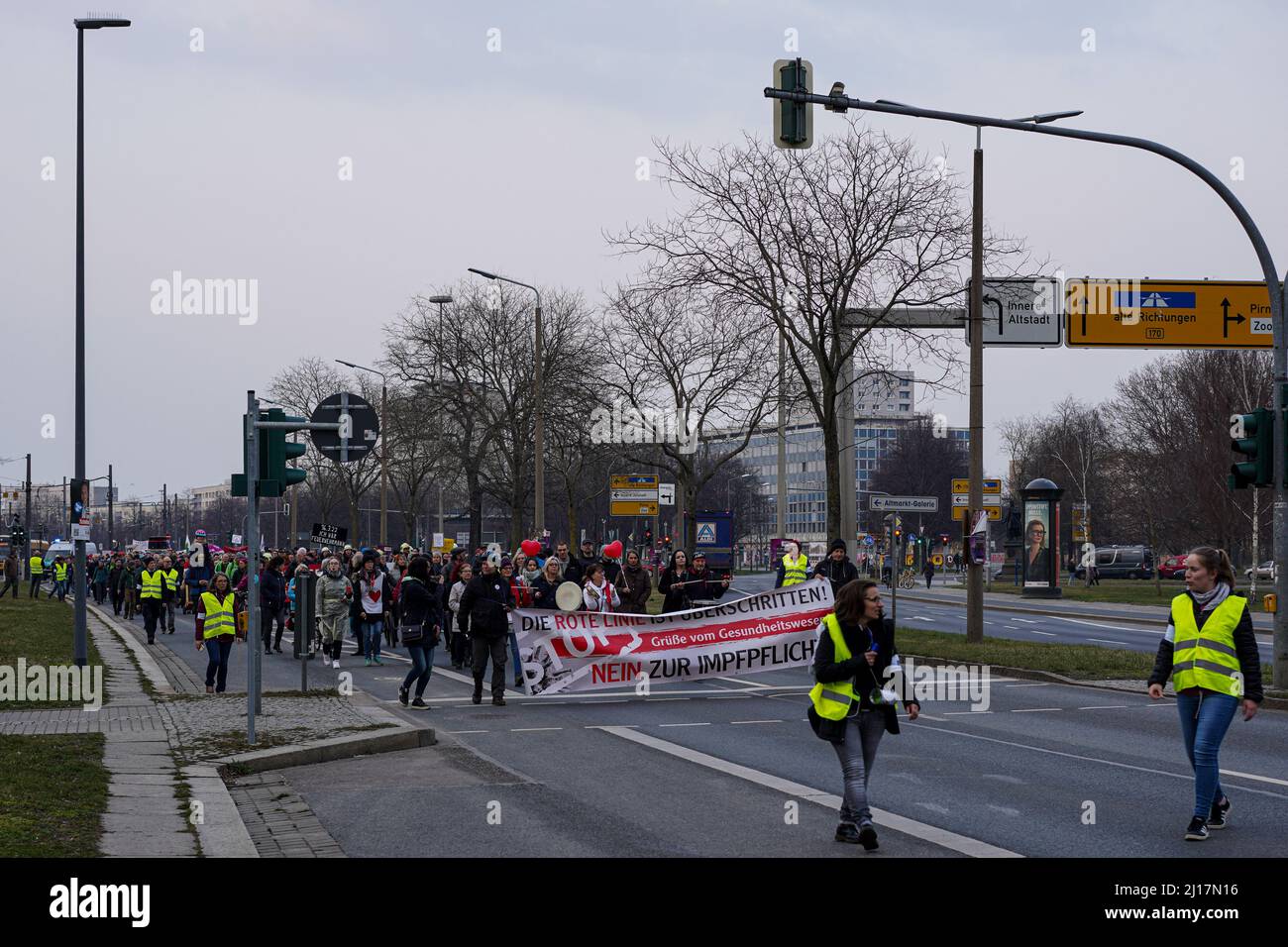 Manifestation anti-vaccination à Dresde, Saxe, Allemagne. Banque D'Images