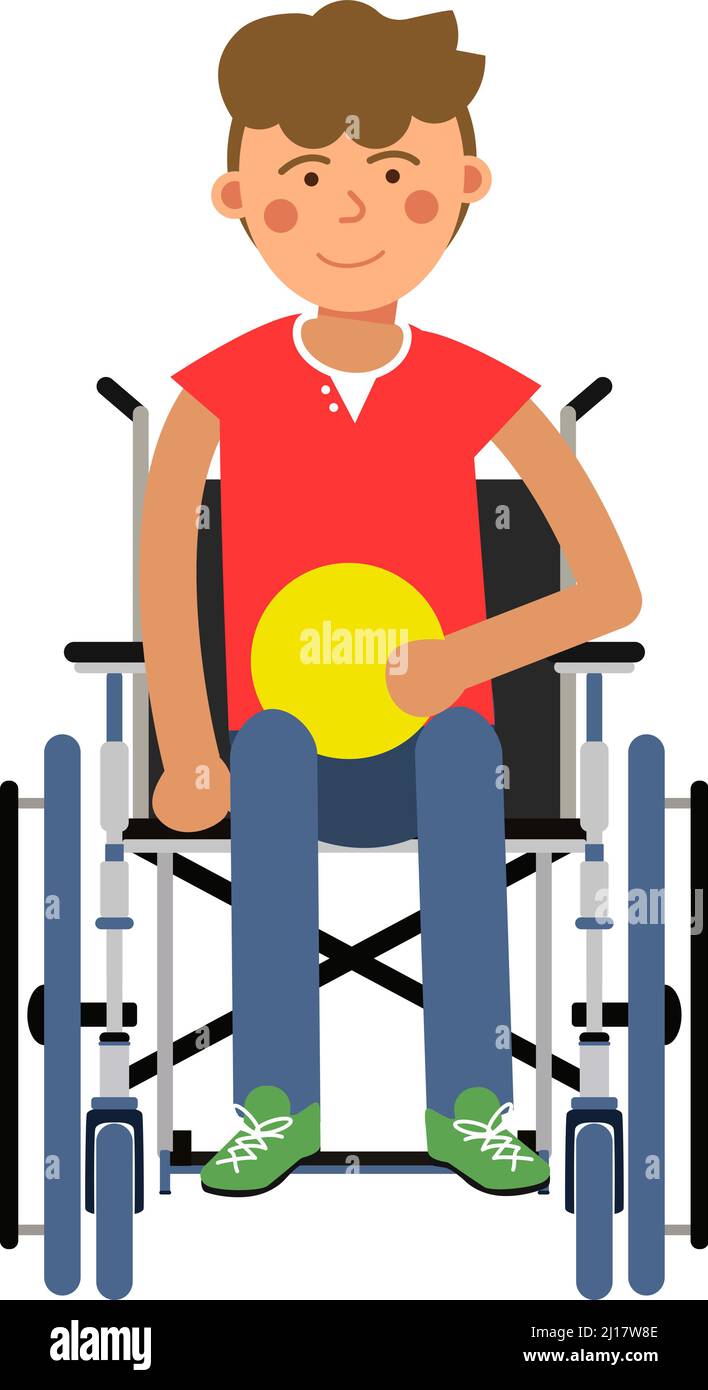 Garçon souriant en fauteuil roulant. Personne handicapée. Patient de l'hôpital Illustration de Vecteur