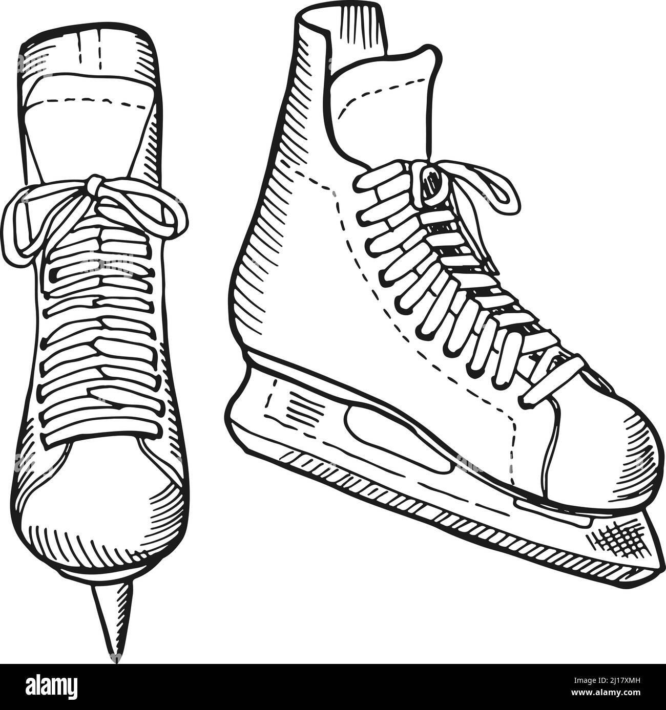 Dessin de patins à glace. Bottes à lames tranchantes dessinées à la main Illustration de Vecteur