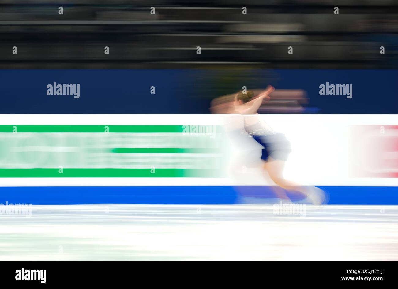 Stade Sud de France, Montpellier, France. 23rd mars 2022. Mariah Bell des États-Unis d'Amérique pendant le programme court féminin, Championnat du monde de patinage artistique au Sud de France Arena, Montpellier, France. Kim Price/CSM/Alamy Live News Banque D'Images