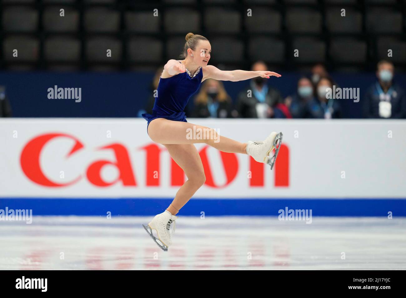 Stade Sud de France, Montpellier, France. 23rd mars 2022. Mariah Bell des États-Unis d'Amérique pendant le programme court féminin, Championnat du monde de patinage artistique au Sud de France Arena, Montpellier, France. Kim Price/CSM/Alamy Live News Banque D'Images
