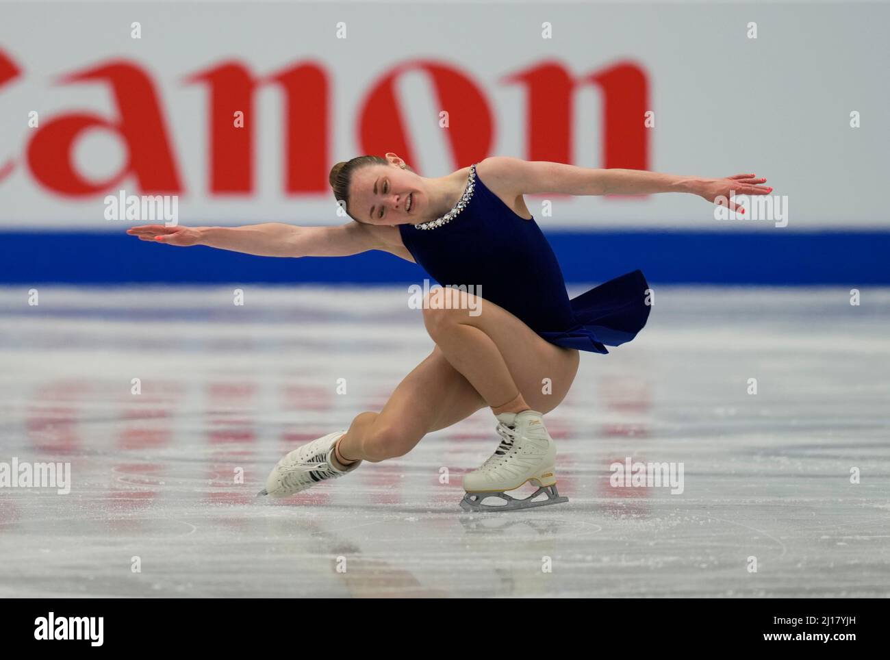 Stade Sud de France, Montpellier, France. 23rd mars 2022. Mariah Bell des États-Unis d'Amérique pendant le programme court féminin, Championnat du monde de patinage artistique au Sud de France Arena, Montpellier, France. Kim Price/CSM/Alamy Live News Banque D'Images