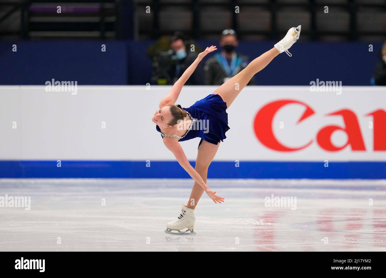 Stade Sud de France, Montpellier, France. 23rd mars 2022. Mariah Bell des États-Unis d'Amérique pendant le programme court féminin, Championnat du monde de patinage artistique au Sud de France Arena, Montpellier, France. Kim Price/CSM/Alamy Live News Banque D'Images
