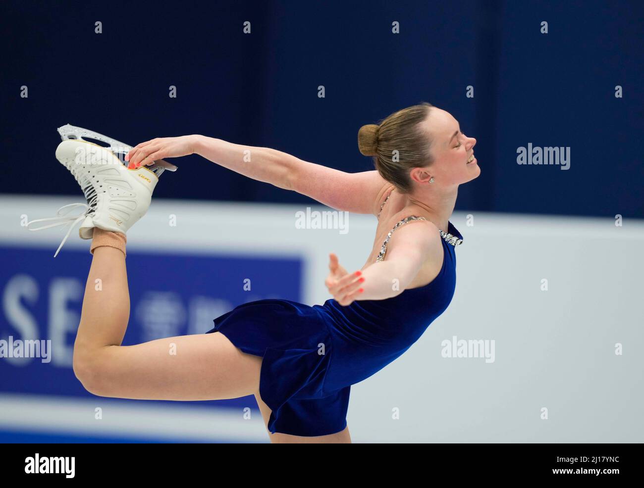 Stade Sud de France, Montpellier, France. 23rd mars 2022. Mariah Bell des États-Unis d'Amérique pendant le programme court féminin, Championnat du monde de patinage artistique au Sud de France Arena, Montpellier, France. Kim Price/CSM/Alamy Live News Banque D'Images