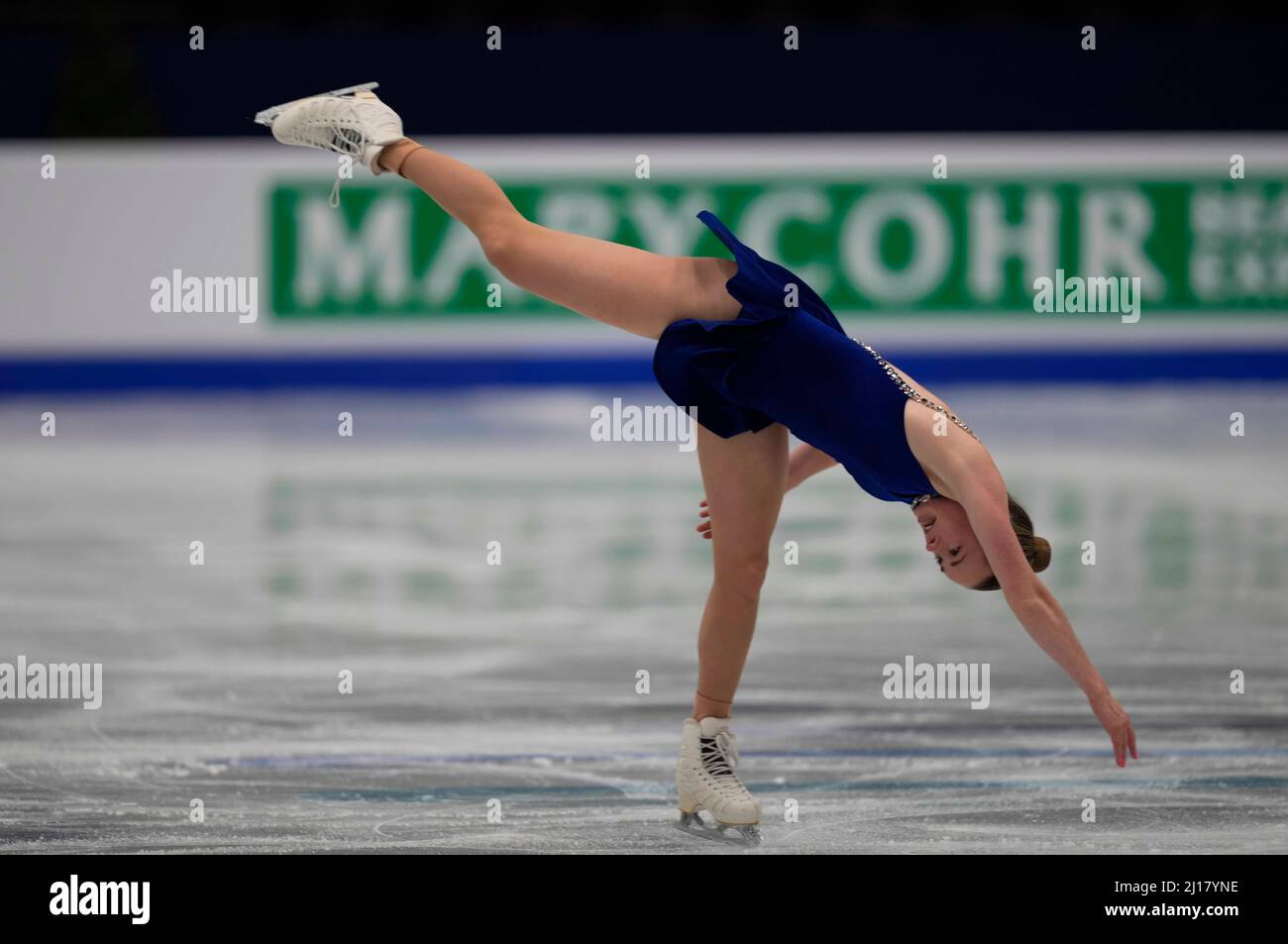 Stade Sud de France, Montpellier, France. 23rd mars 2022. Mariah Bell des États-Unis d'Amérique pendant le programme court féminin, Championnat du monde de patinage artistique au Sud de France Arena, Montpellier, France. Kim Price/CSM/Alamy Live News Banque D'Images