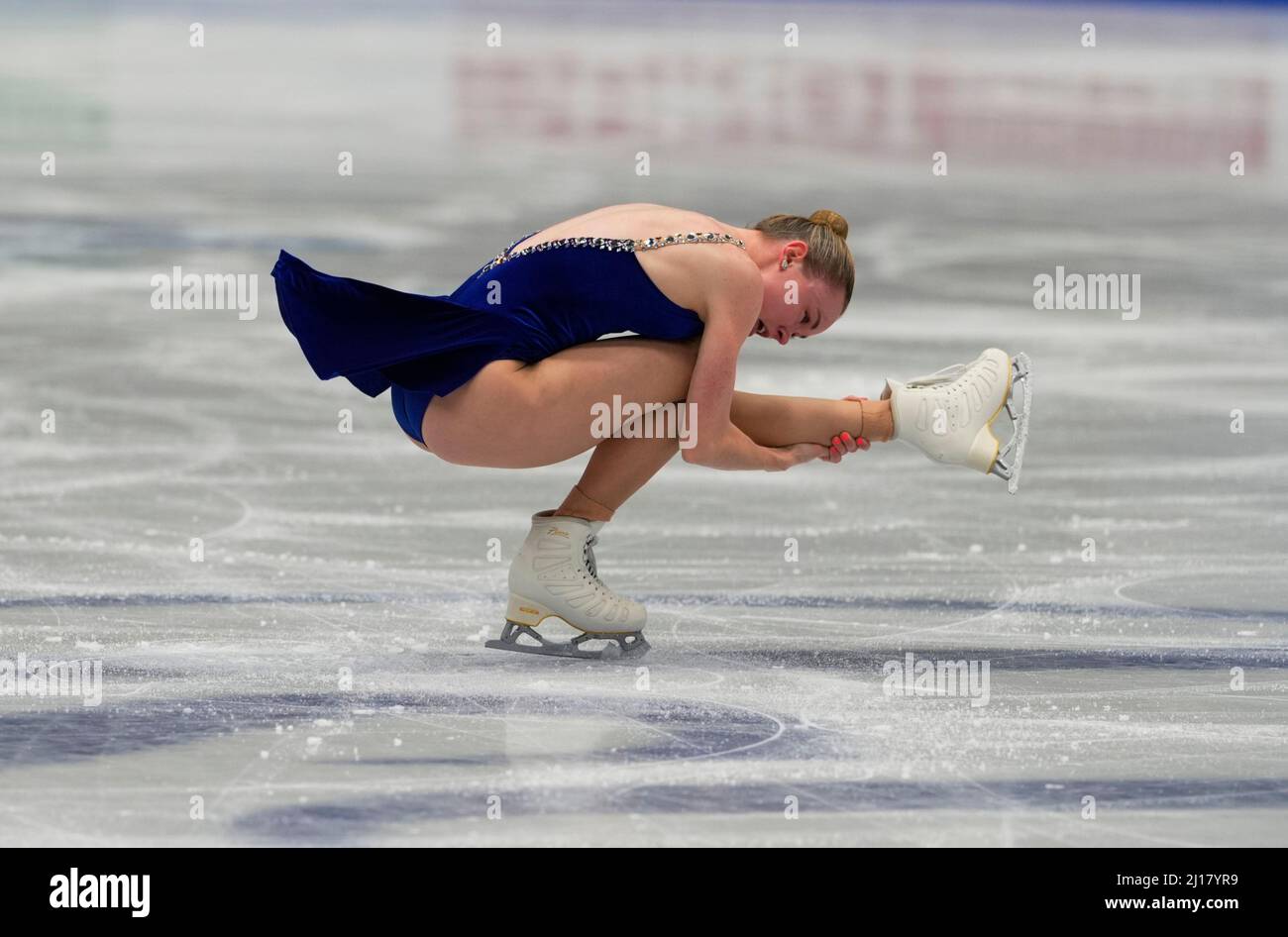 Stade Sud de France, Montpellier, France. 23rd mars 2022. Mariah Bell des États-Unis d'Amérique pendant le programme court féminin, Championnat du monde de patinage artistique au Sud de France Arena, Montpellier, France. Kim Price/CSM/Alamy Live News Banque D'Images