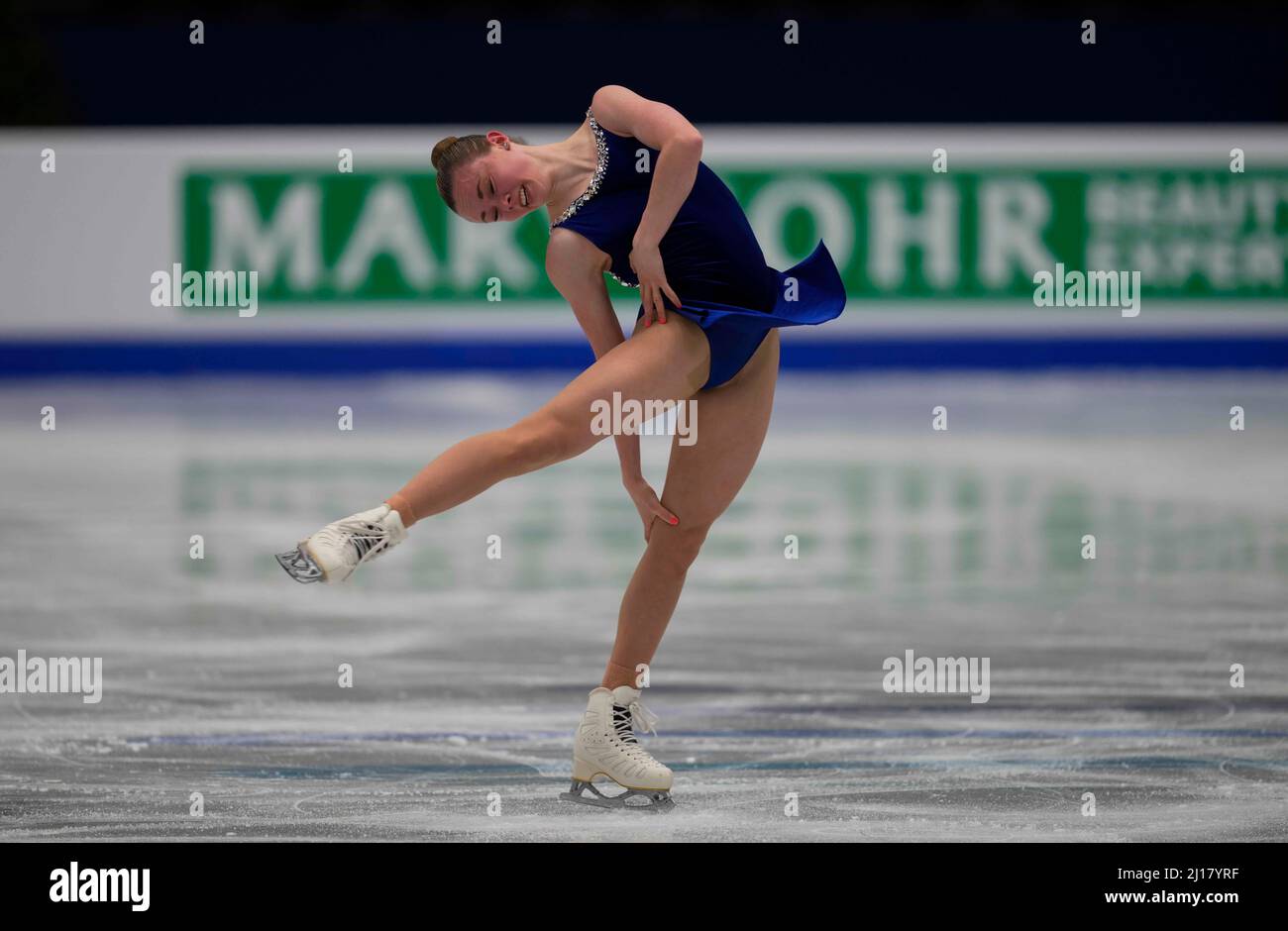 Stade Sud de France, Montpellier, France. 23rd mars 2022. Mariah Bell des États-Unis d'Amérique pendant le programme court féminin, Championnat du monde de patinage artistique au Sud de France Arena, Montpellier, France. Kim Price/CSM/Alamy Live News Banque D'Images