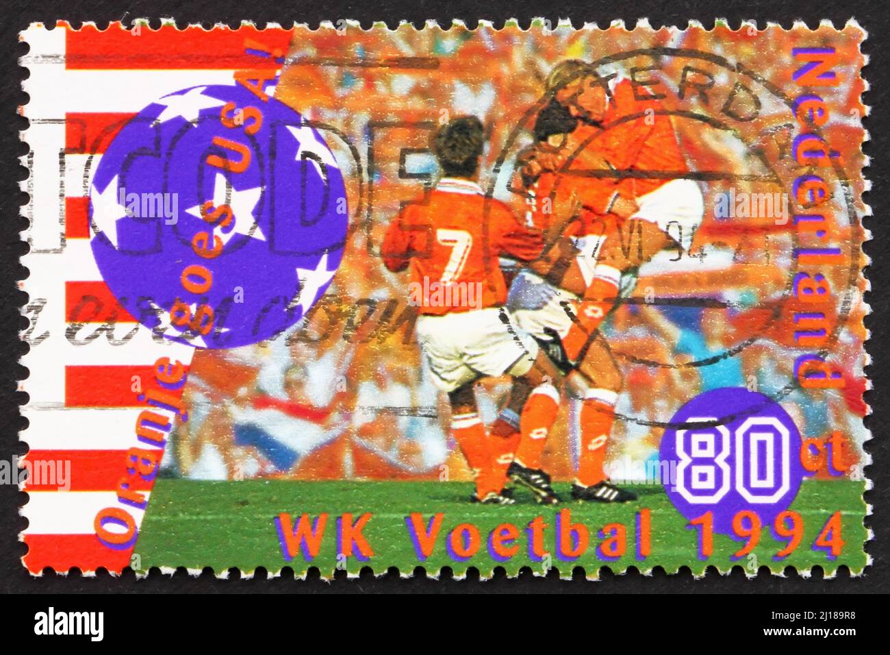 PAYS-BAS - VERS 1994: Un timbre imprimé aux pays-Bas montre 1994 World Cup Soccer Championships, États-Unis, vers 1994 Banque D'Images