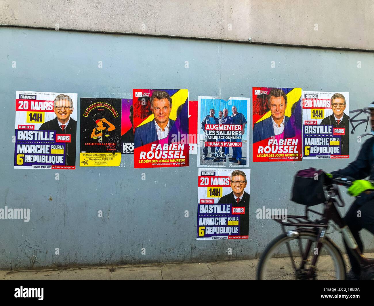 Paris, France, affiches de l'élection présidentielle française sur le mur, vote france Elections, jean luc Melenchon Banque D'Images