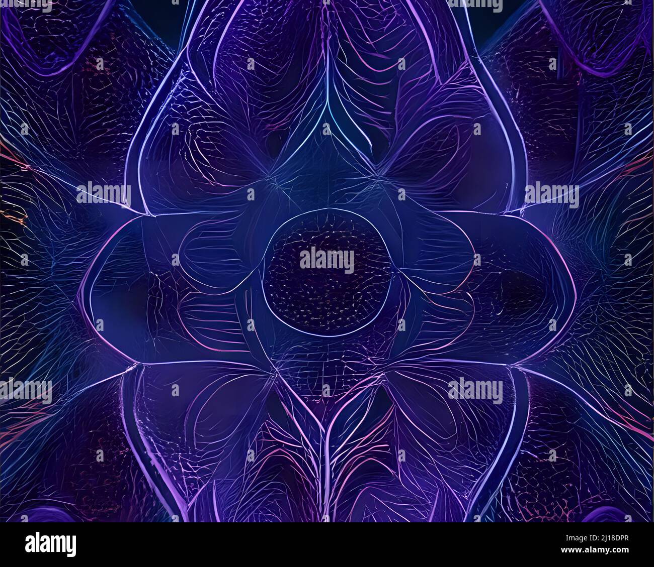 Arrière-plan géométrique numérique abstrait. Fractal irisée violet mandala moderne art. Banque D'Images