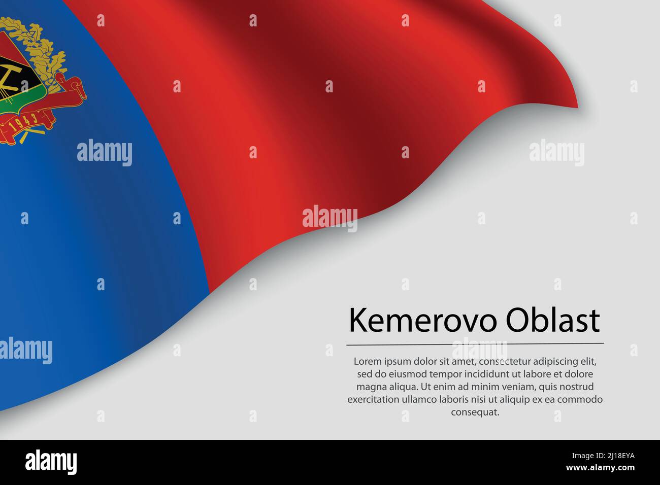 Drapeau à vagues de Kemerovo Oblast est une région de Russie. Modèle vectoriel de bannière ou de ruban Illustration de Vecteur