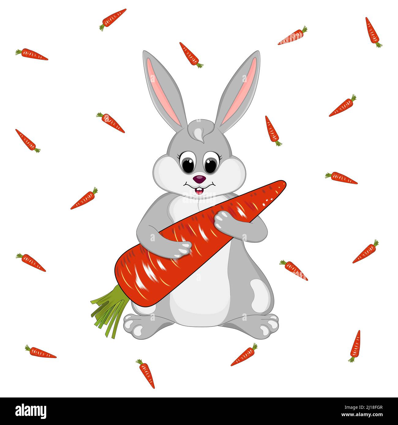 Lapin de Pâques tenant une grosse carotte, illustration vectorielle. Illustration de Vecteur
