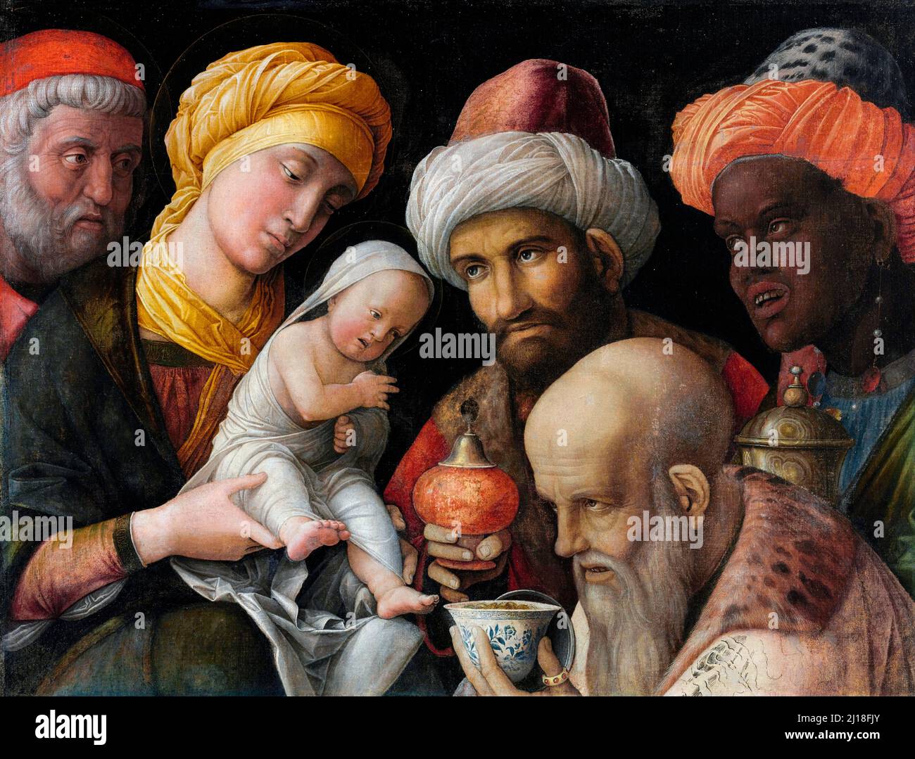 L'adoration des Mages par Andrea Mantegna (1431-1506), distemper sur le linge, c. 1495-1505 Banque D'Images