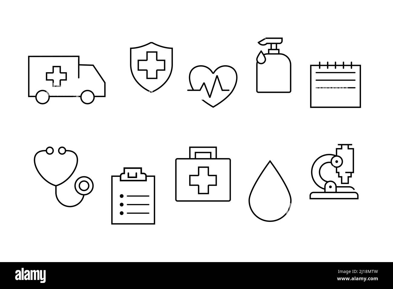 Icônes de ligne de clinique médicale. Symboles noir et blanc sur fond blanc. Vecteur. Illustration de Vecteur