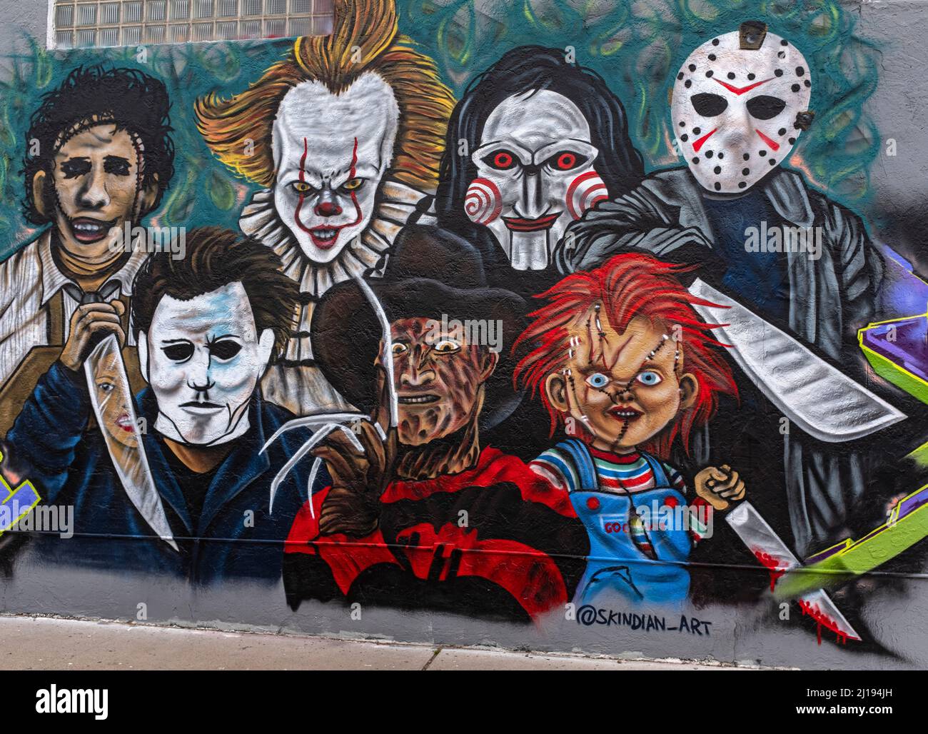 Art mural extérieur à Nob Hill, Albuquerque, Nouveau-Mexique (@skindian art) Banque D'Images