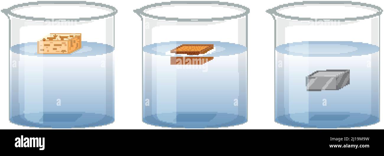 Illustration de l'expérience scientifique sur la densité des matières Illustration de Vecteur