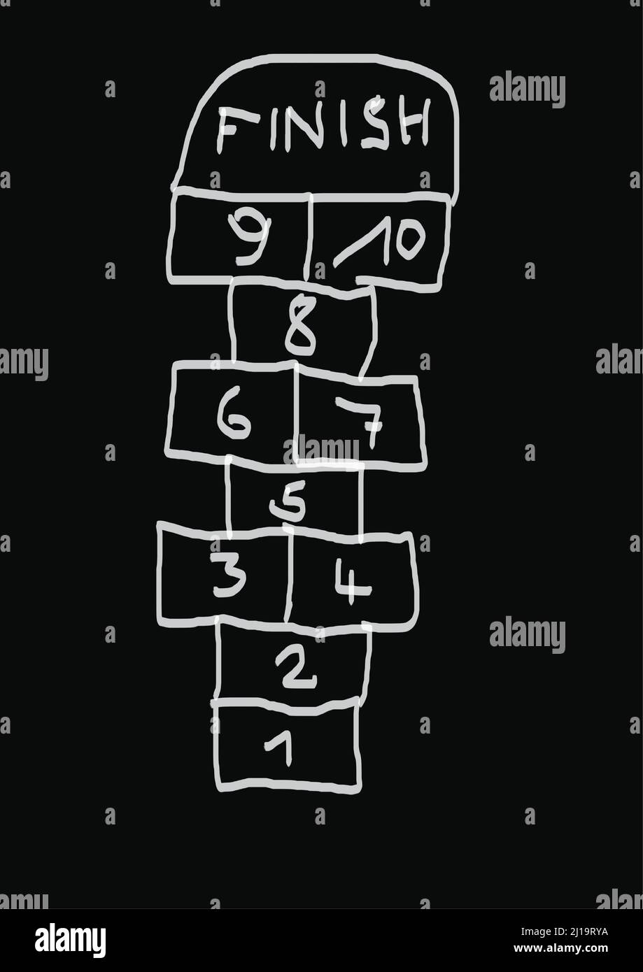 Le jeu des vieux enfants, le hopscotch, le ciel et l'enfer Banque D'Images