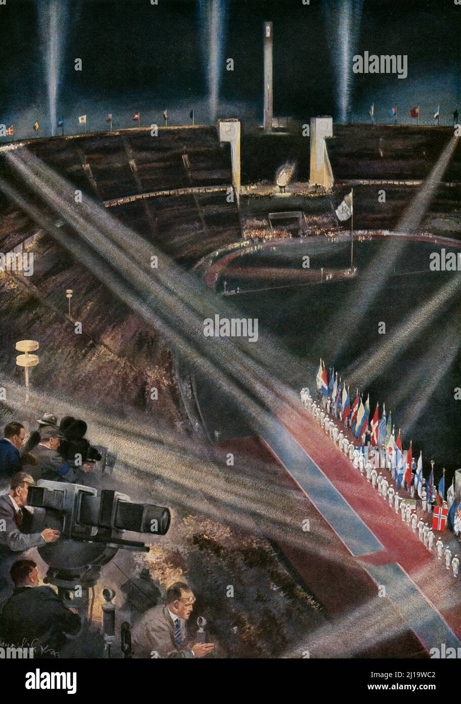 La cérémonie de clôture dans le stade olympique, peinture Banque D'Images