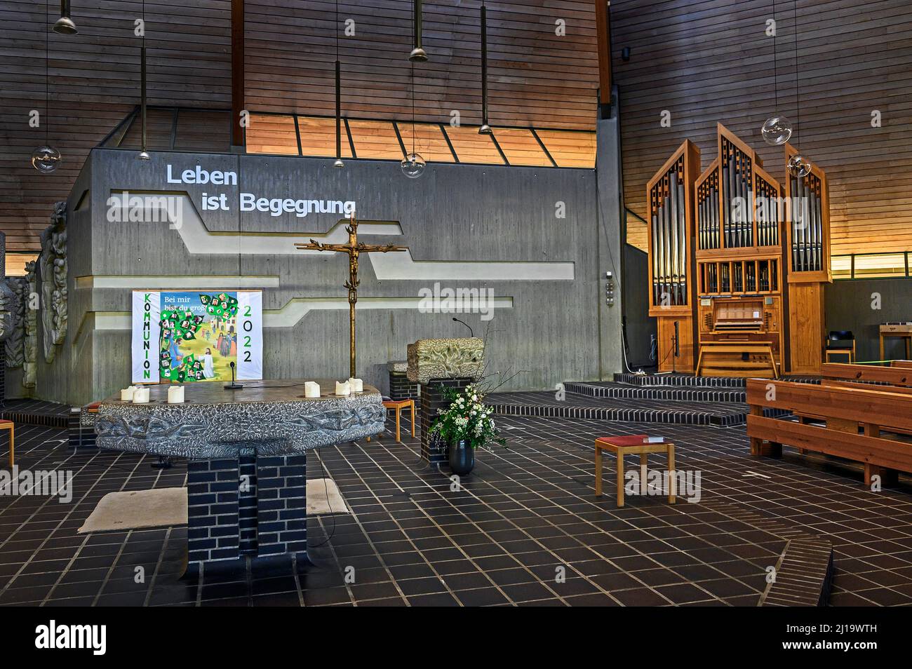 Choeur avec orgue, Eglise Saint François, Steufzgen, Kempten, Allgaeu, Bavière, Allemagne Banque D'Images