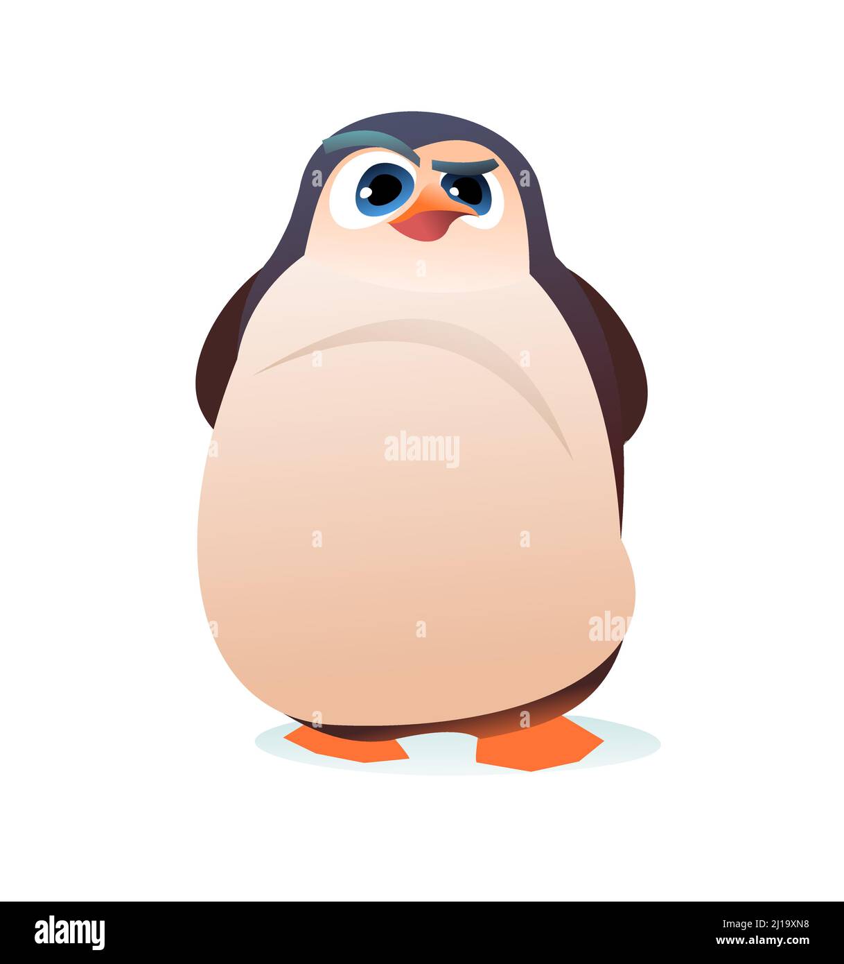 Dessin animé de pingouin. Gros chubby garçon. Joyeux drôle de personne. Style Koik. Isolé sur fond blanc. Vecteur. Illustration de Vecteur
