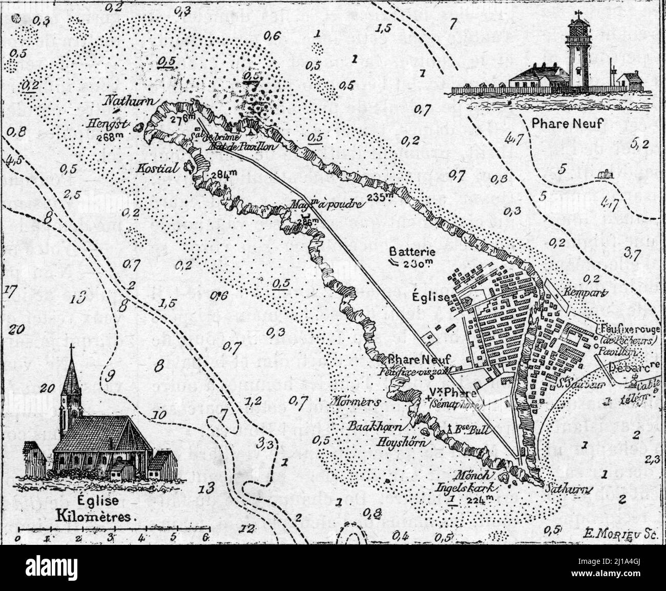 'Carte de l'île d'Helgoland au moment du voyage Heligoland-Zanzibar 1890' (carte de l'île d'Heligoland en mer du Nord à l'époque de Heligoland–Zanzibar Traité 1890) Gravure tiree de 'le journal des voyages' 1890 Collection privee Banque D'Images