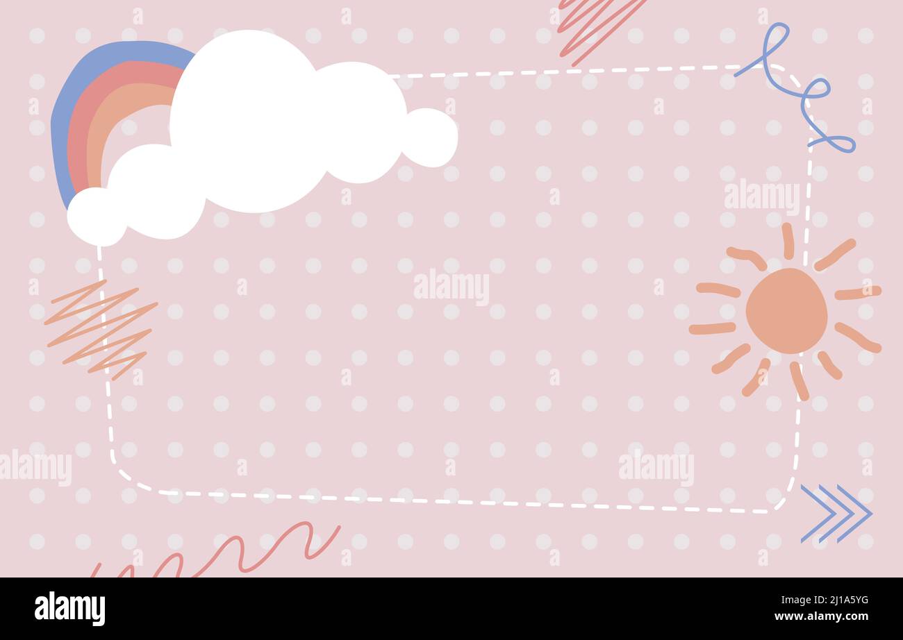 Joli motif à pois roses fond Sun Rainbow Cloud Illustration de Vecteur