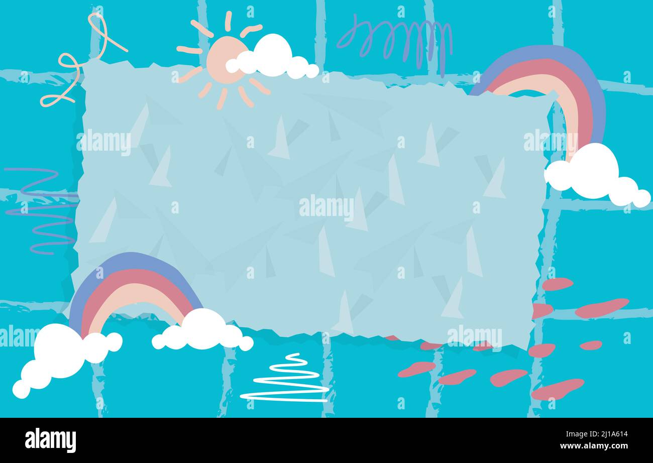 Cadre en papier déchiré abstrait toile de fond Sun Rainbow Cloud Illustration de Vecteur