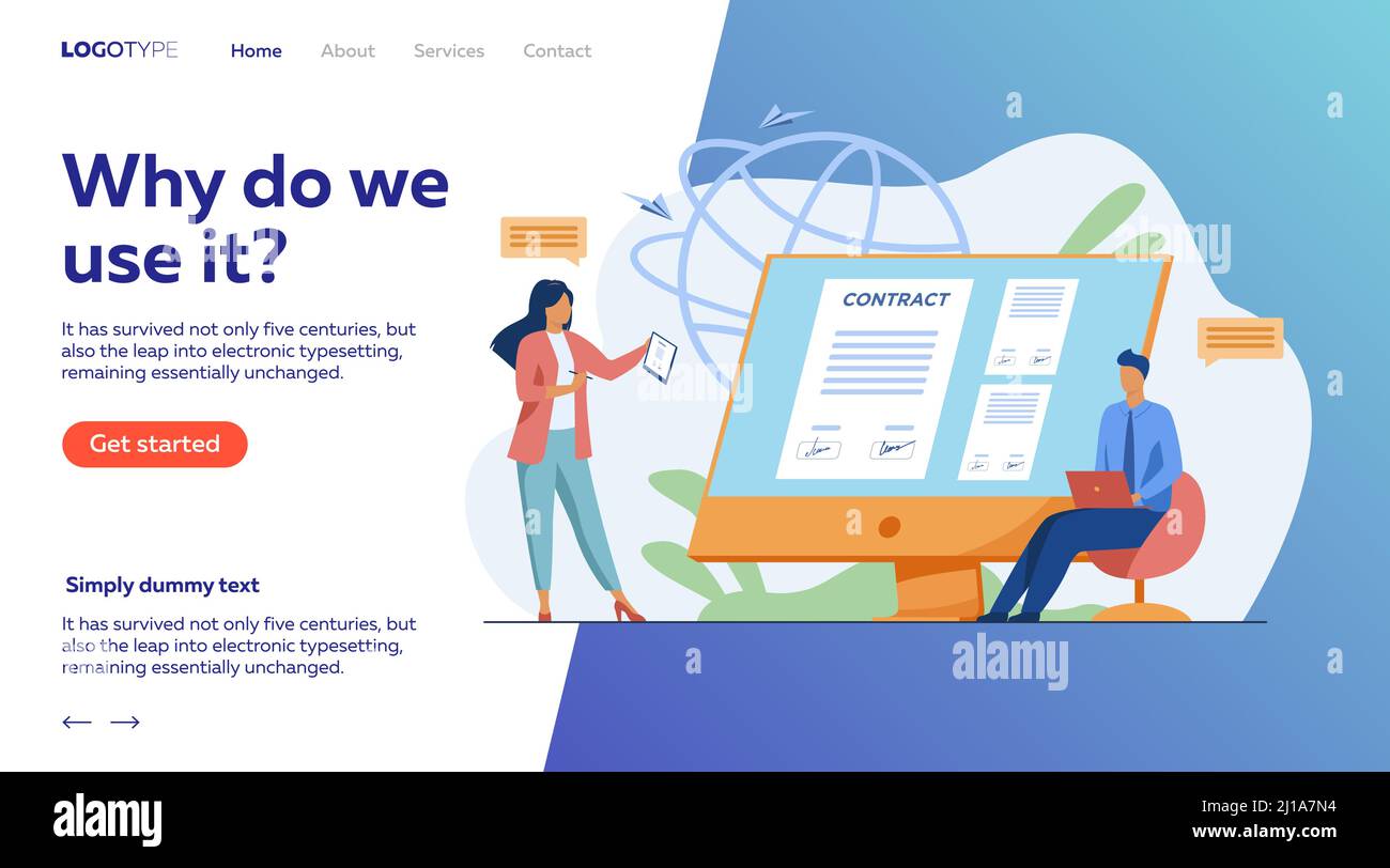 Les gens d'affaires signant le contrat en ligne avec l'illustration de vecteur de signe électronique. Les responsables parviennent à un accord officiel. Documents officiels, contr. En ligne Illustration de Vecteur