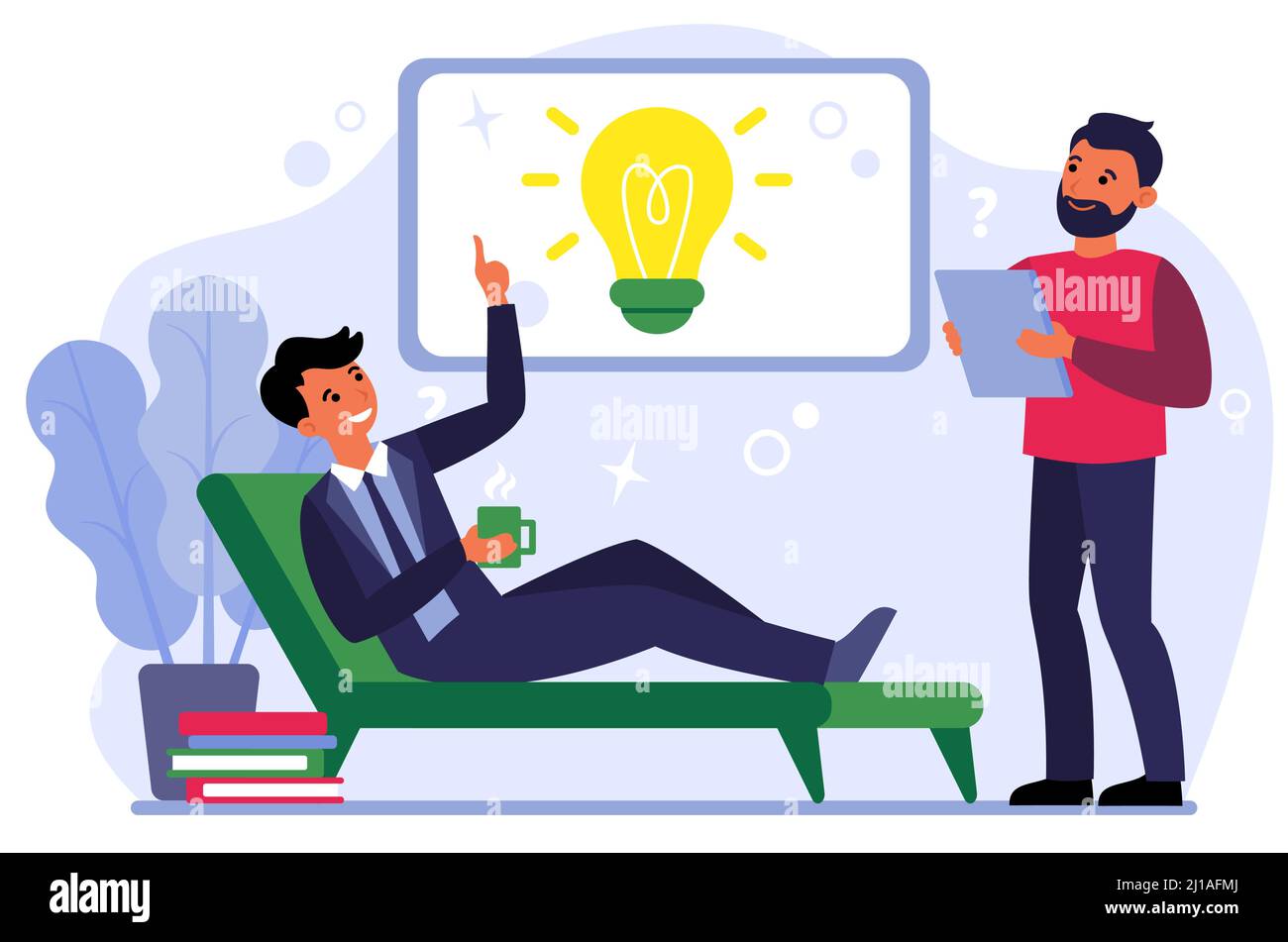 Réunion de collègues professionnels pour le brainstorming. Les employés discutent d'une nouvelle idée pour l'illustration du vecteur plat du projet. Coopération, travail d'équipe concept pour b Illustration de Vecteur