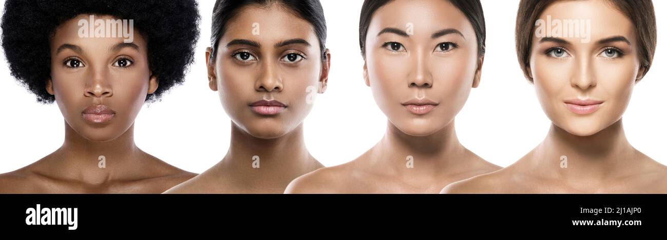 Différentes femmes d'origine ethnique - caucasienne, africaine, asiatique et indienne. Banque D'Images