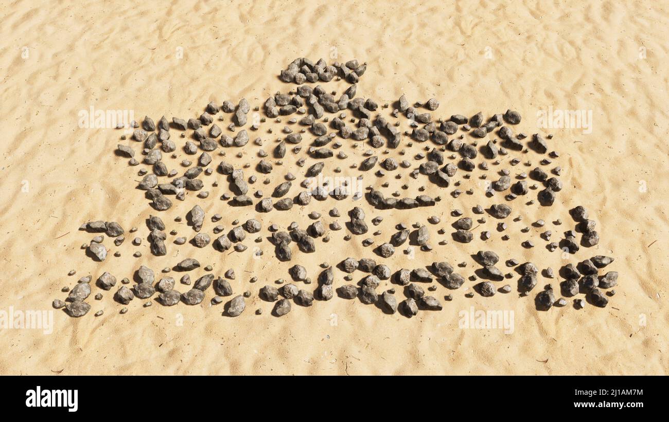 Concept pierres conceptuelles sur plage sable forme de symbole fait à la main, fond de sable doré, icône de bateau. 3d métaphore d'illustration pour la croisière, le tourisme Banque D'Images Concept pierres conceptuelles sur plage sable forme de symbole fait à la main, fond de sable doré, icône de bateau. 3d métaphore d'illustration pour la croisière, le tourisme Banque D'Images