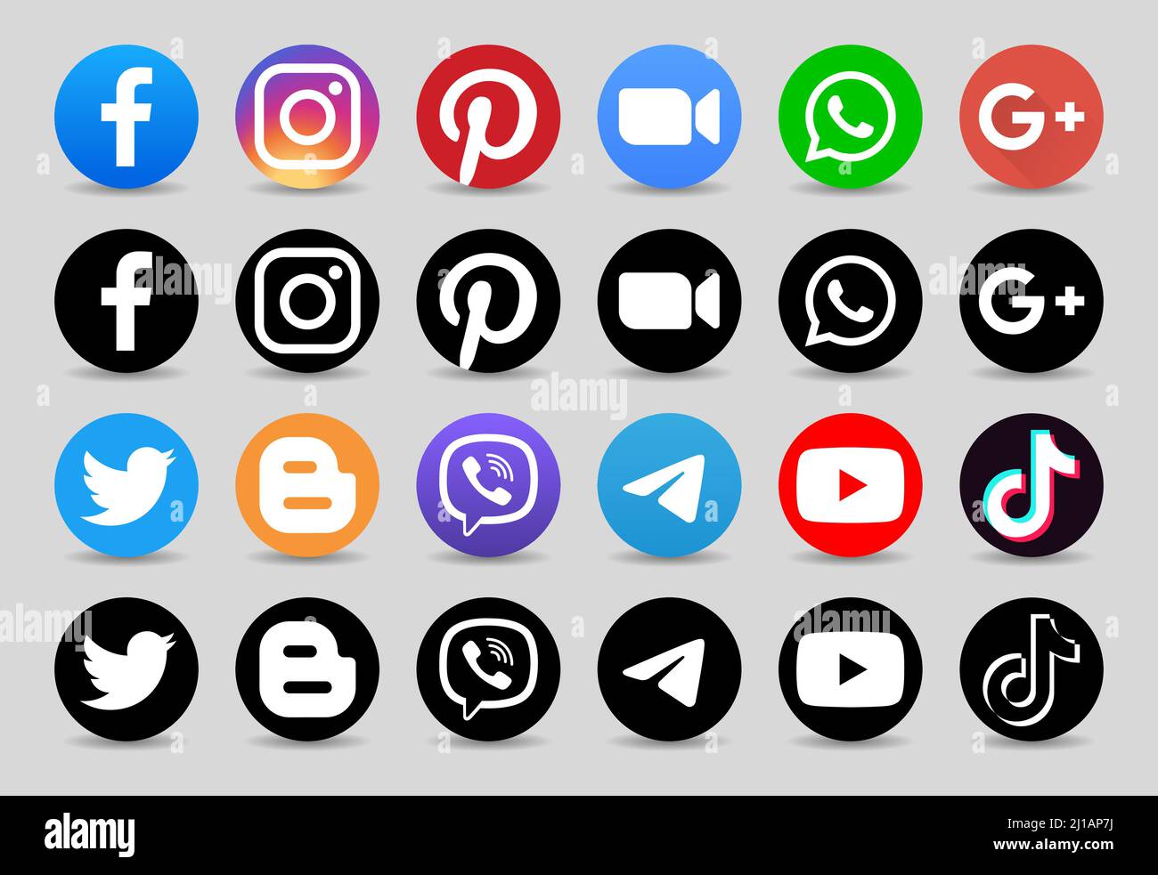 Kiev, Ukraine - 03 juillet 2021 : ensemble d'icônes de médias sociaux et d'applications mobiles populaires en noir et couleur avec ombres : Facebook, Twitter, Instagram, Youtube, Illustration de Vecteur