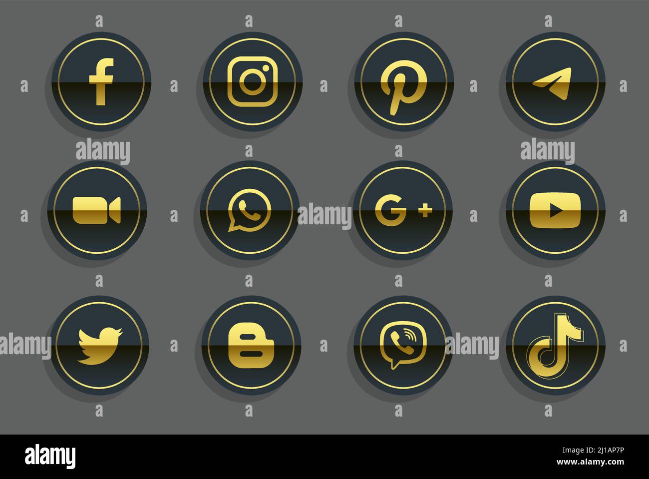 Kiev, Ukraine - 03 juillet 2021: Ensemble de cercle d'or icônes populaires des médias sociaux: Facebook, Instagram, Twitter, Youtube, WhatsApp et d'autres. Vecteur Ill Illustration de Vecteur