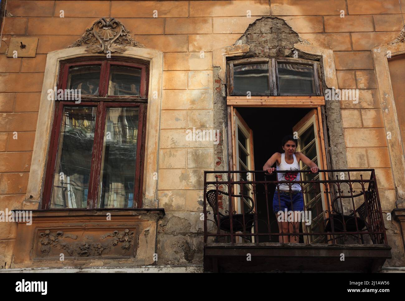Sanierungsgebiet, Denkmalgeschützte Häuser in der Altstadt von Bukarest zur Sanierung, Rumänien / zone de réaménagement, maisons classées dans la vieille ville Banque D'Images