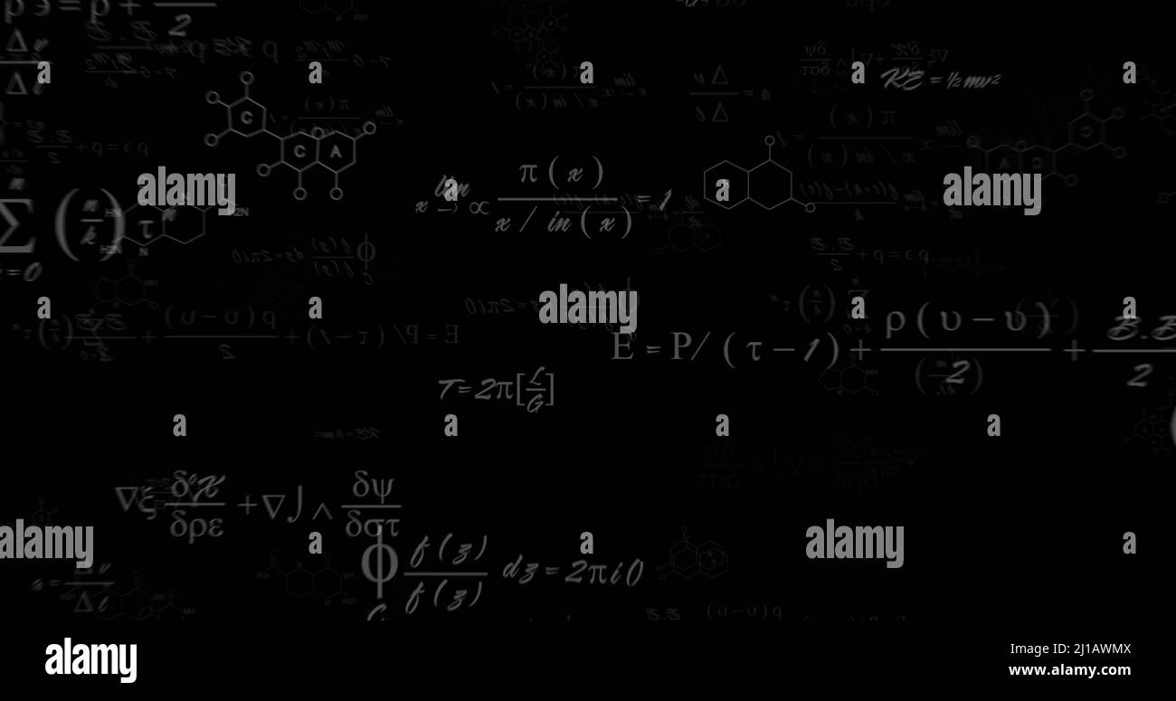 Image du traitement des équations mathématiques sur fond noir Banque D'Images