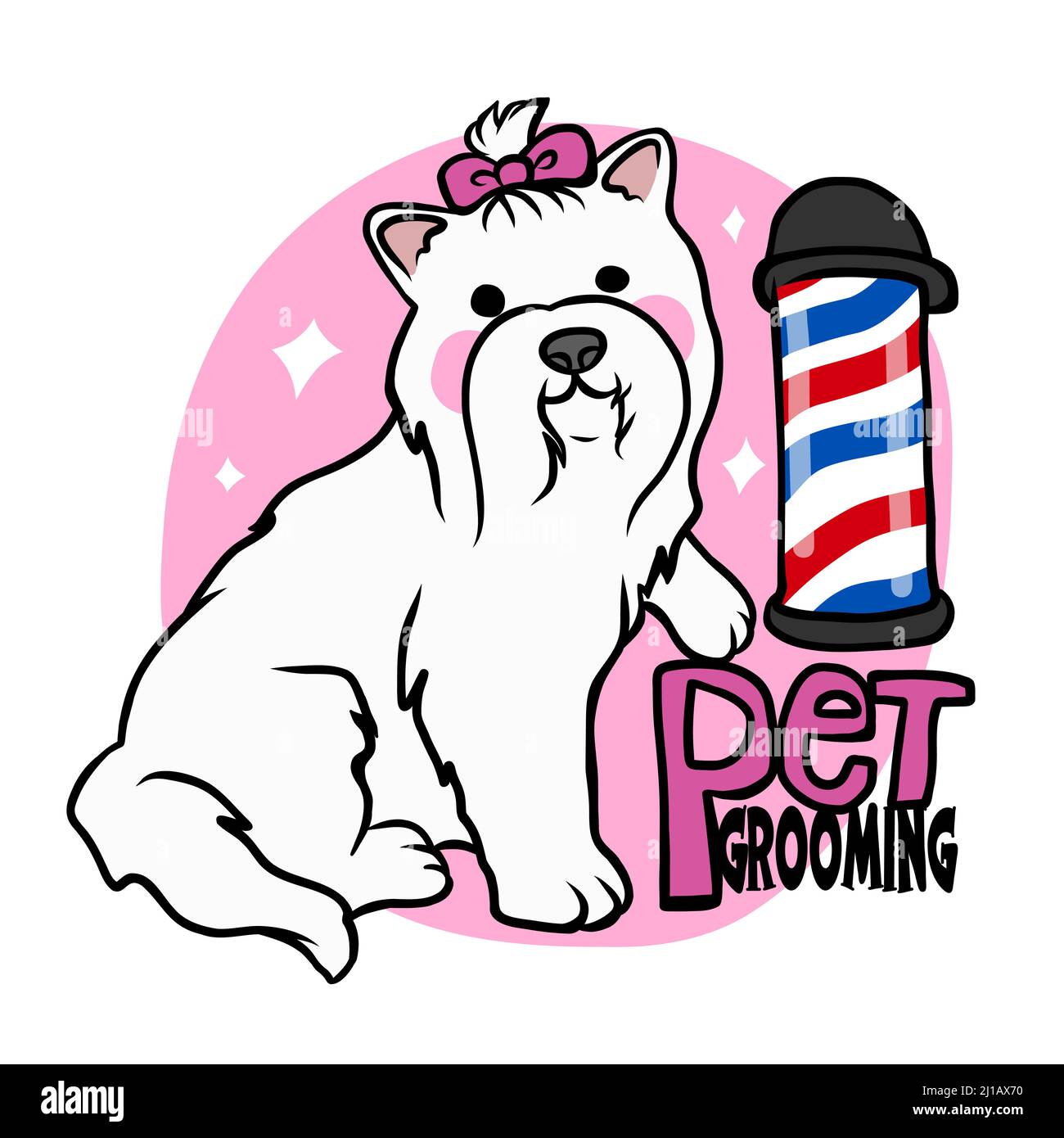 Chien maltais, illustration vectorielle du logo de dessin animé du salon de coiffure Illustration de Vecteur