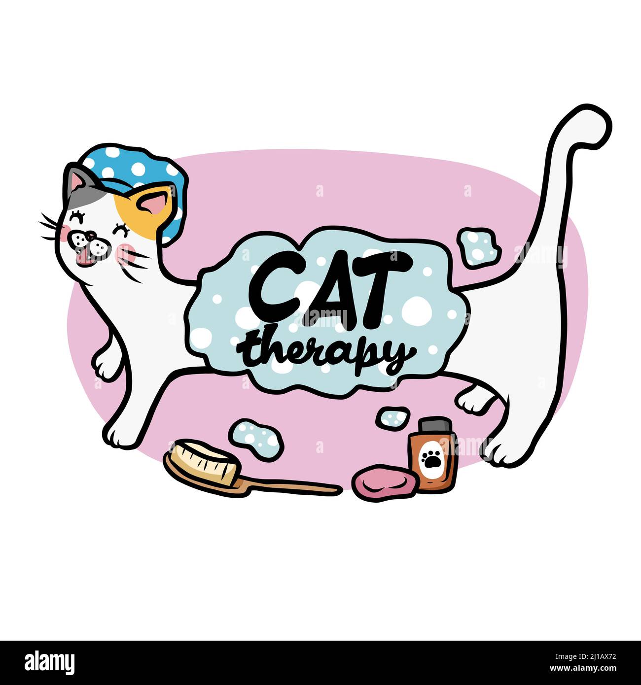 Cat Therapy, chat mignon montrant une illustration vectorielle de dessin animé Illustration de Vecteur