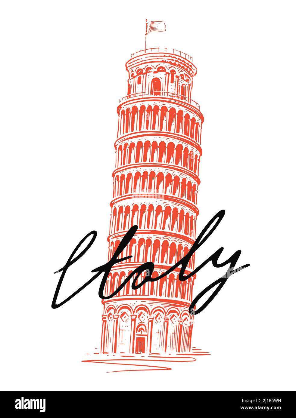 Esquisse de la Tour de Pise en Italie. Site touristique en Italie. Illustration vectorielle vintage Illustration de Vecteur